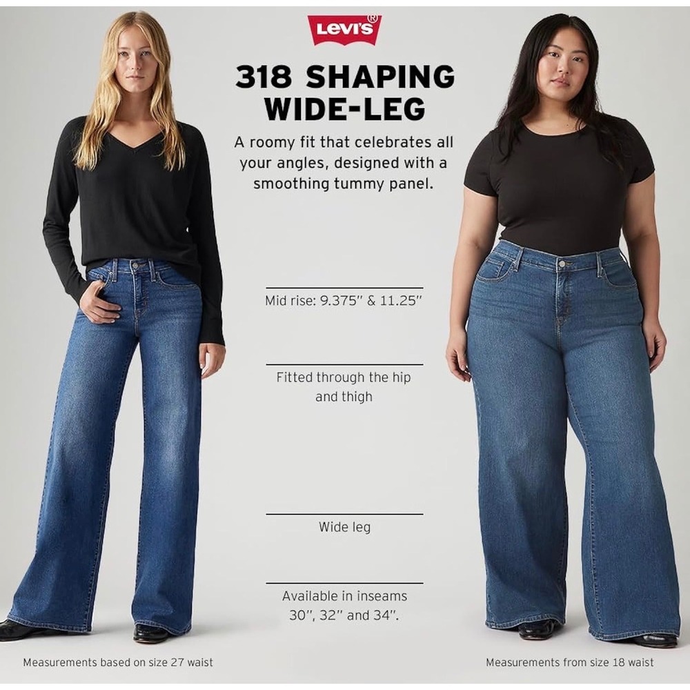 Levis 318 Shaping Wide Leg Jeans Darkest Sky Indigo High Rise Stretch 30 Womens - Picture 5 of 10